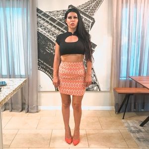 Annabella mini skirt orange with blue zipper